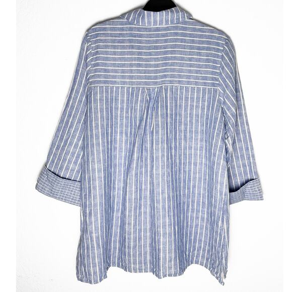 Habitat Women's Linen Blend Button Up Lightweight Shirt 3/4 Cuff Sleeves Coastal - Picture 2 of 8